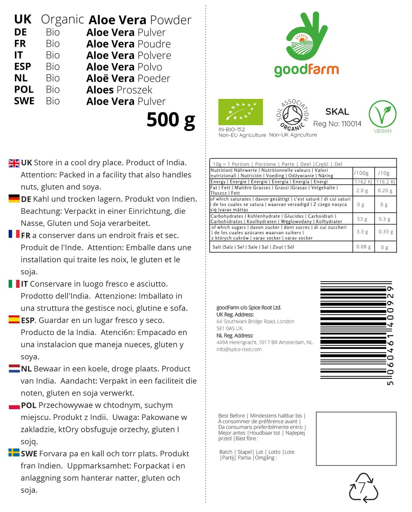 goodFarm Organic Aloe Vera Powder 500g