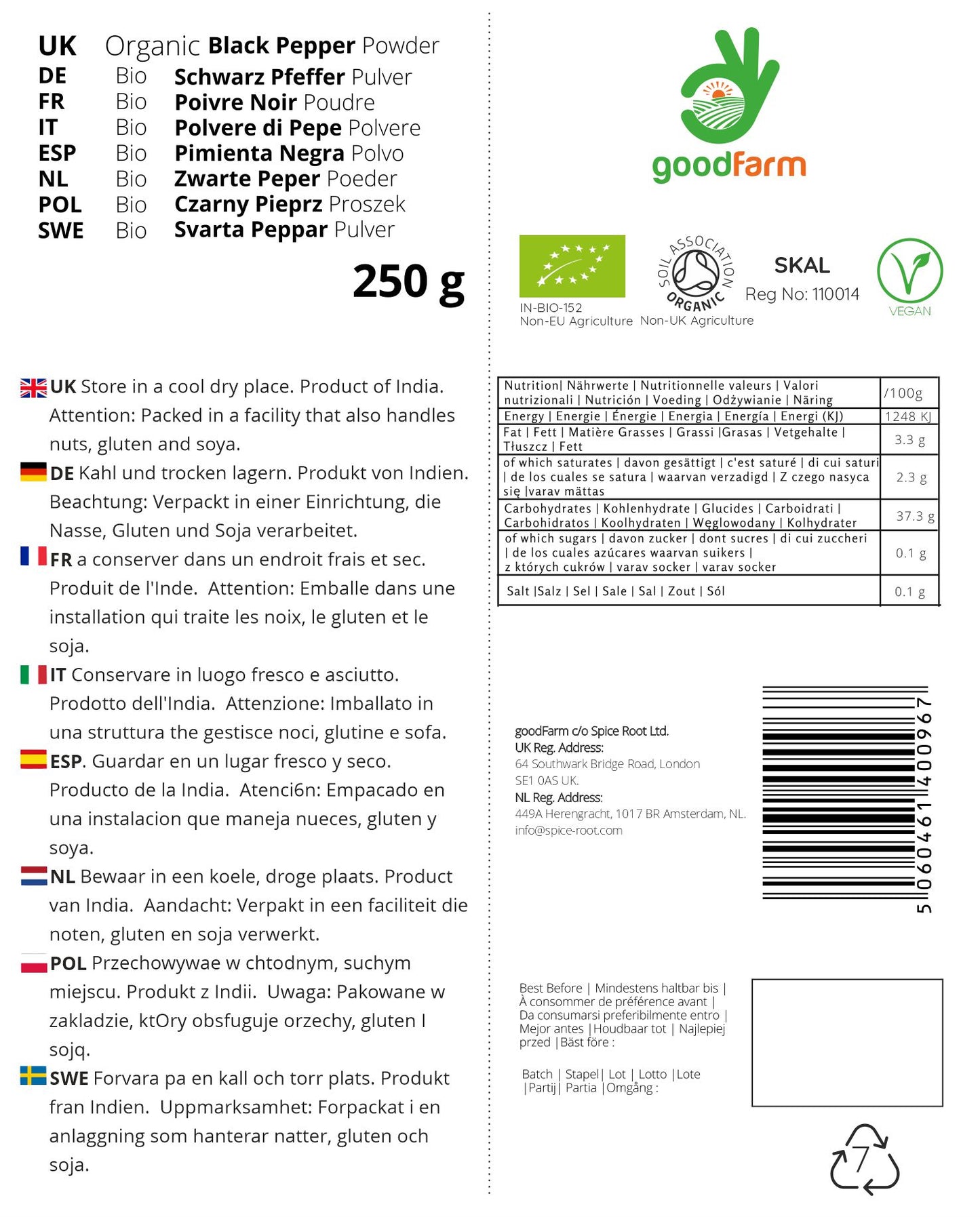 goodFarm Organic Black Pepper Powder 250g