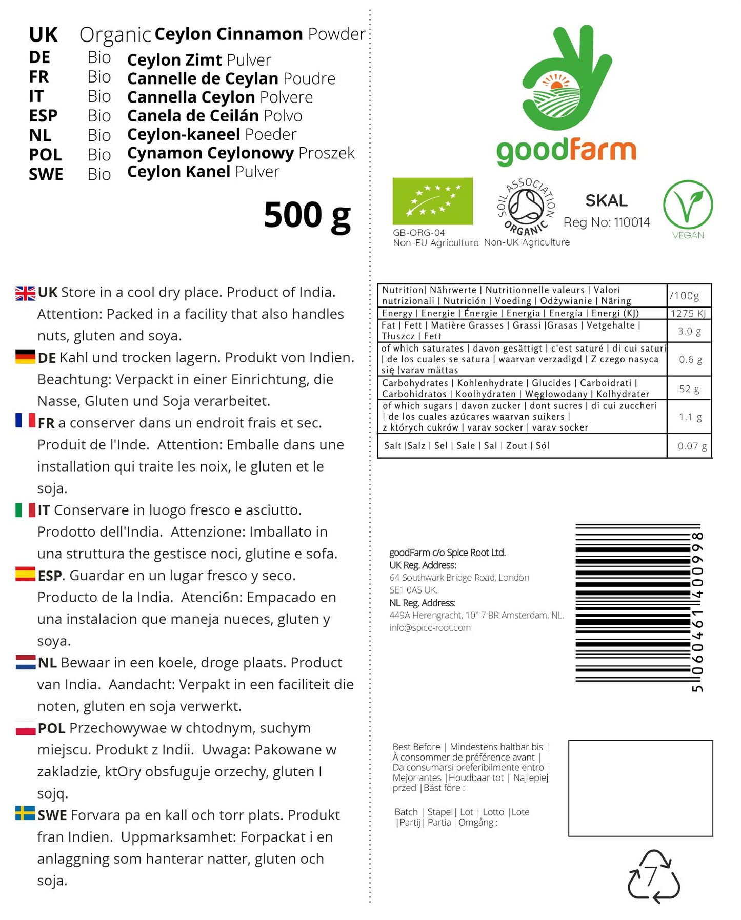 goodFarm Organic Ceylon Cinnamon Powder 500g