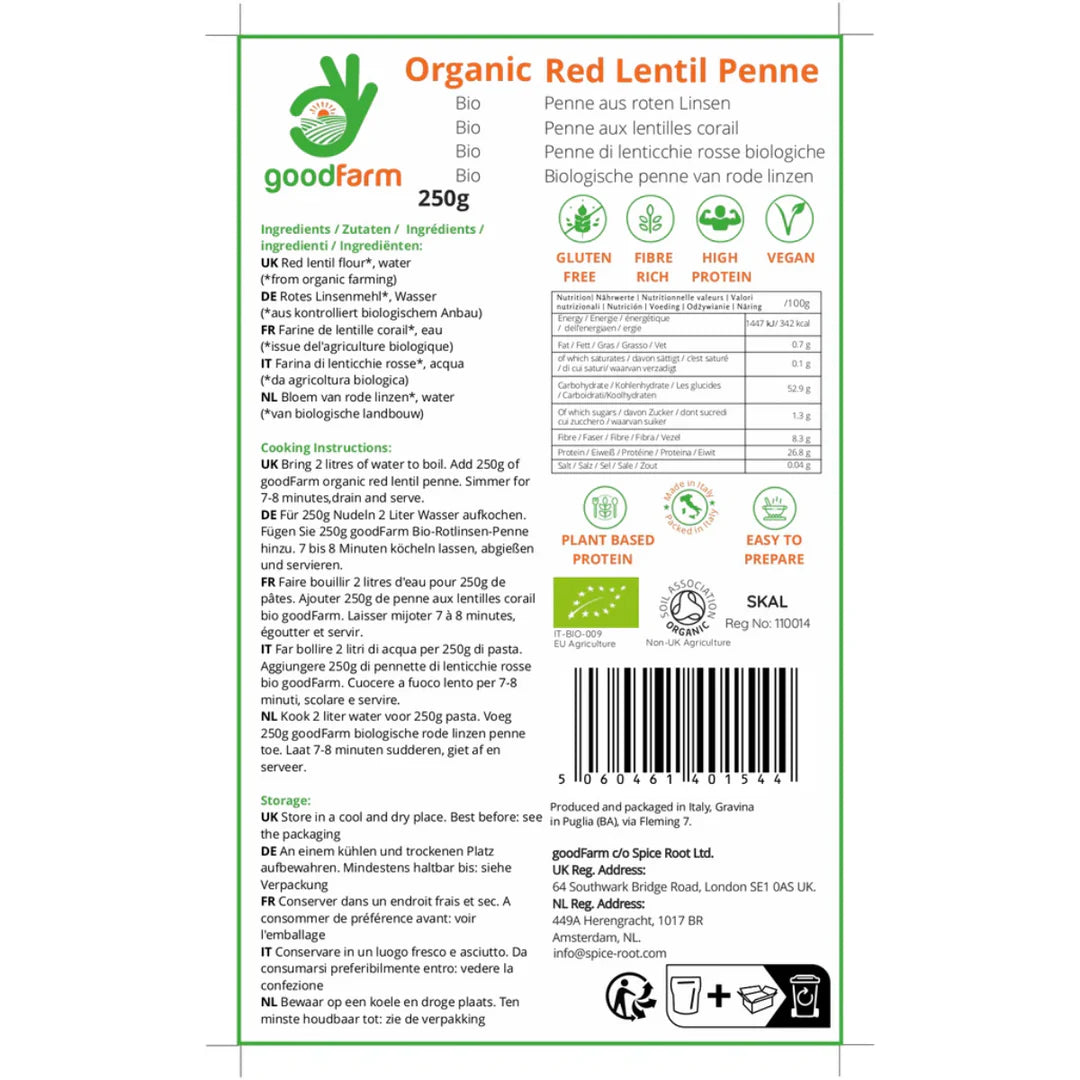 goodFarm Organic Red Lentil Penne 250g