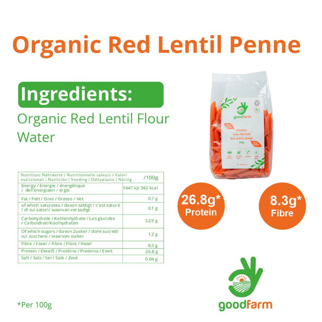 goodFarm Organic Red Lentil Penne 250g